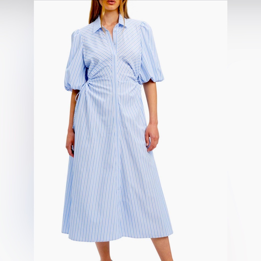 Bardot blue and white striped midi dress with cutout /sides